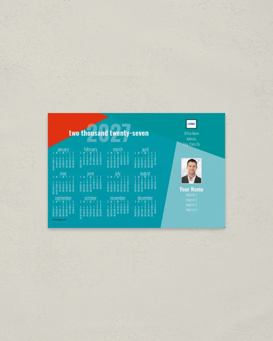 This is a 3.7" x 5.7" Full Magnet Calendar called Geometric Brand printed in full color with a Standard Gloss finish