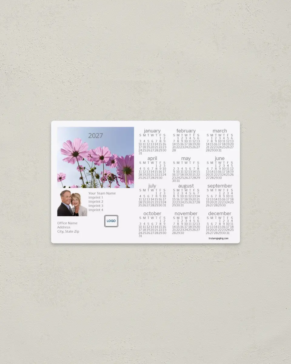 This is a 3.7" x 5.7" Full Magnet Calendar called Sun Kissed Cosmos printed in full color with a Standard Gloss finish