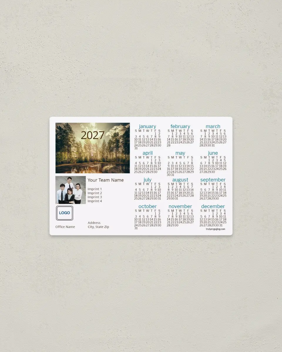 This is a 3.7" x 5.7" Full Magnet Calendar called Lake Daybreak printed in full color with a Standard Gloss finish