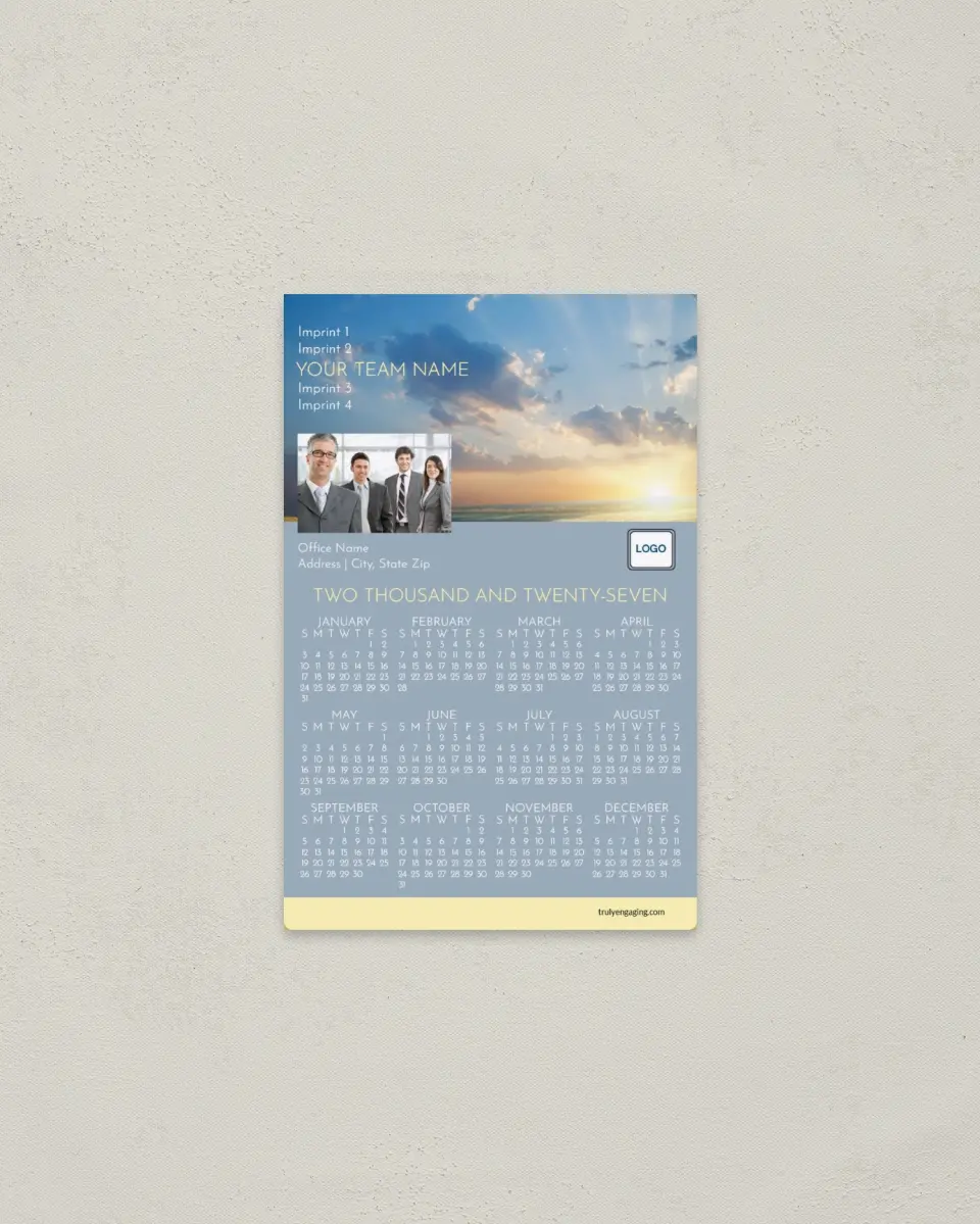 This is a 3.7" x 5.7" Full Magnet Calendar called Radiant Light printed in full color with a Standard Gloss finish