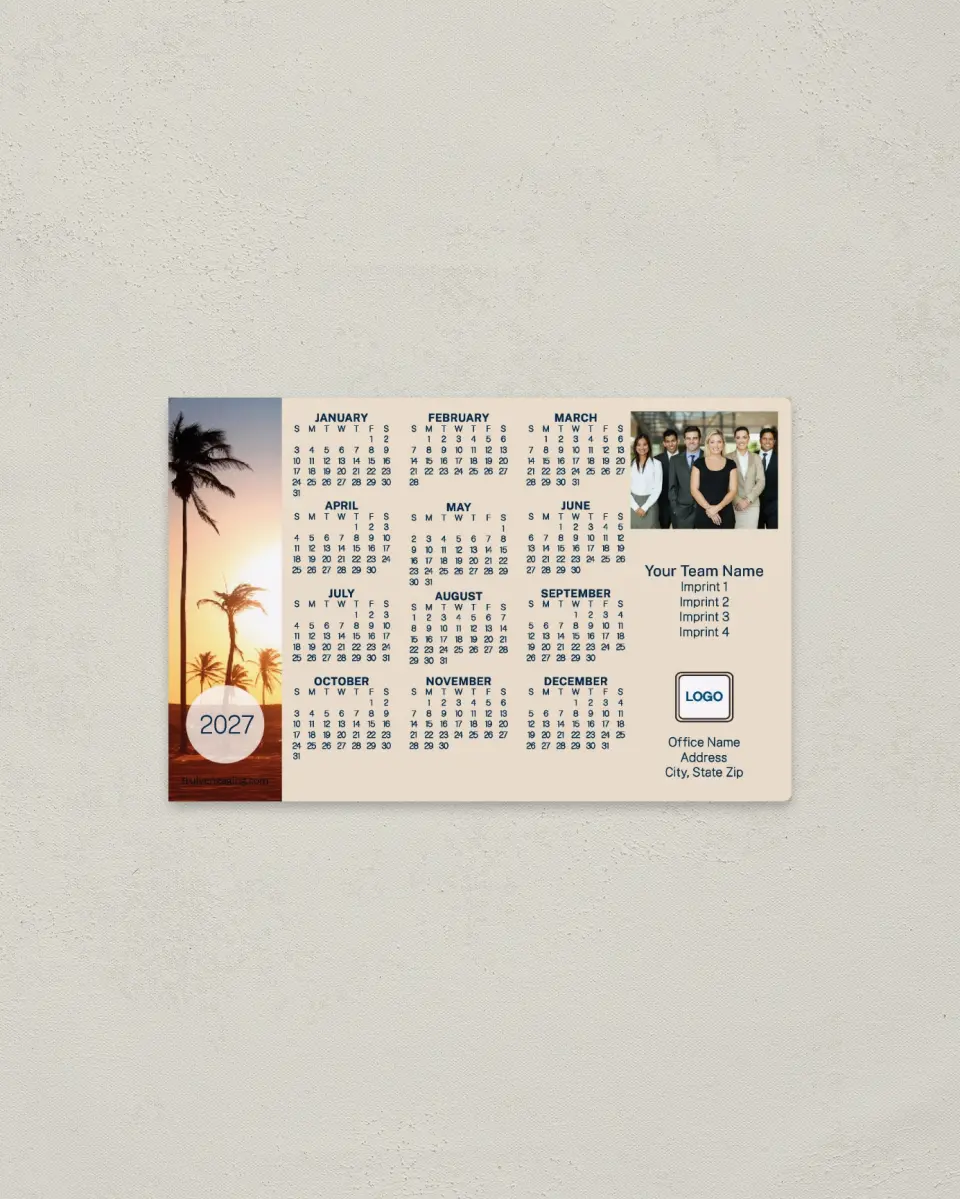 This is a 3.7" x 5.7" Full Magnet Calendar called Island Glow printed in full color with a Standard Gloss finish