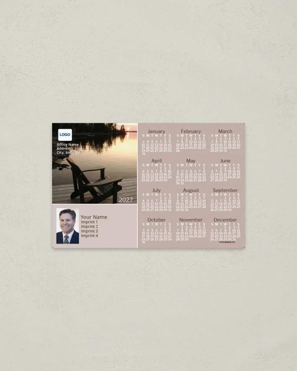 This is a 3.7" x 5.7" Full Magnet Calendar called Lakeside Luxury printed in full color with a Standard Gloss finish