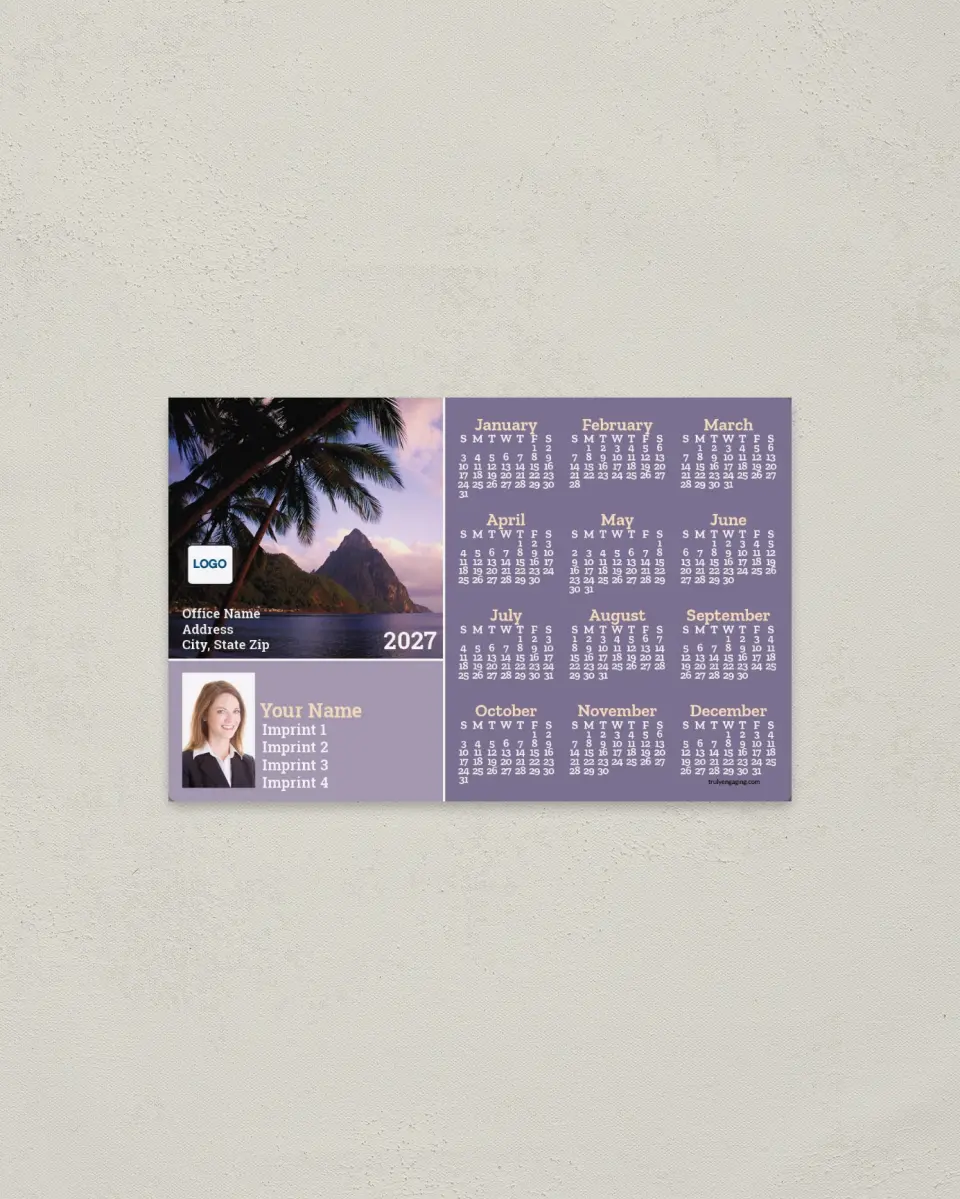 This is a 3.7" x 5.7" Full Magnet Calendar called Serene Volcano printed in full color with a Standard Gloss finish