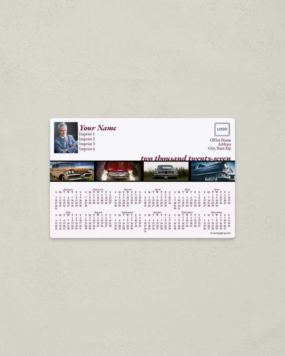This is a 3.7" x 5.7" Full Magnet Calendar called Classic Ride printed in full color with a Standard Gloss finish