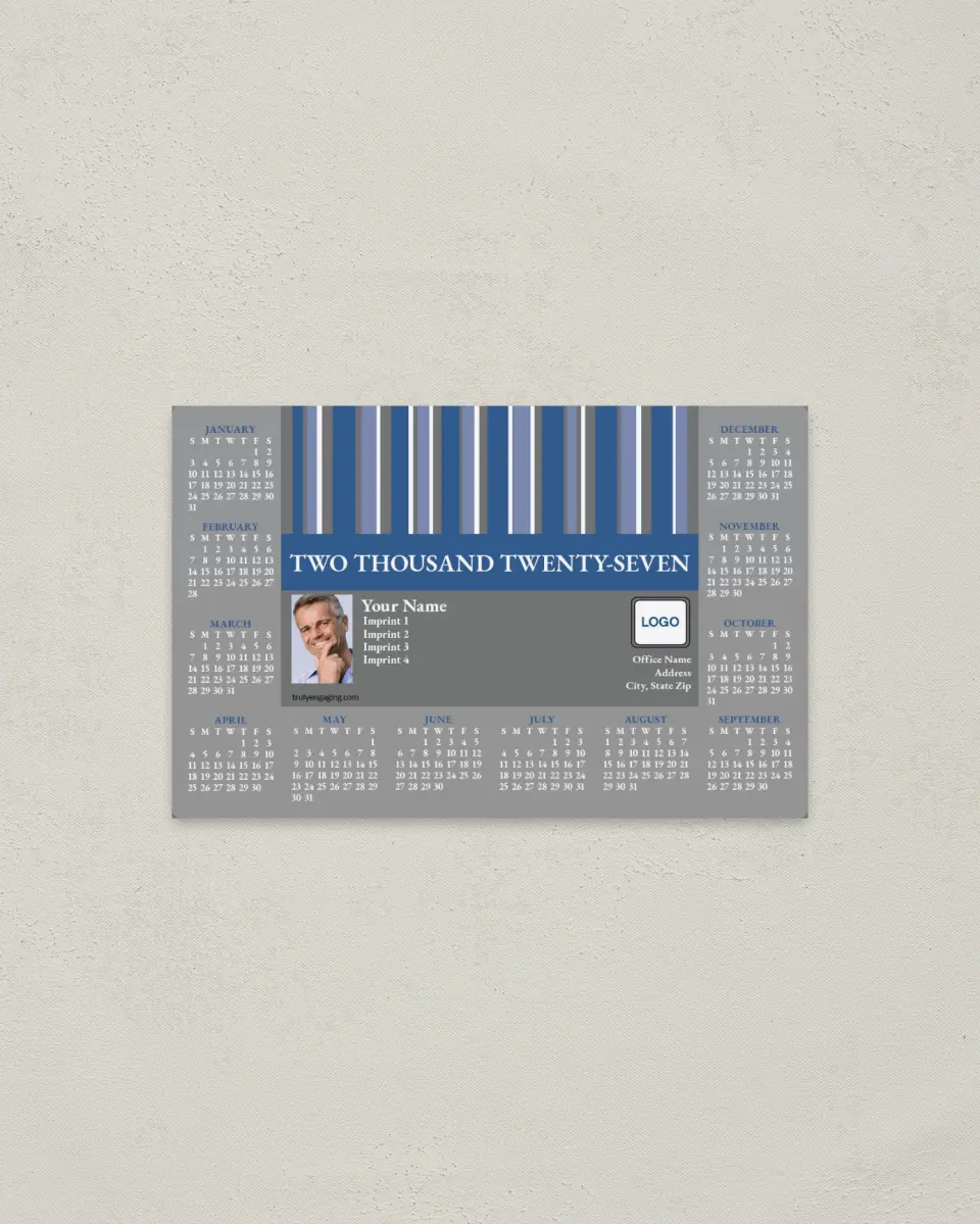 This is a 3.7" x 5.7" Full Magnet Calendar called Premier Stripes printed in full color with a Standard Gloss finish