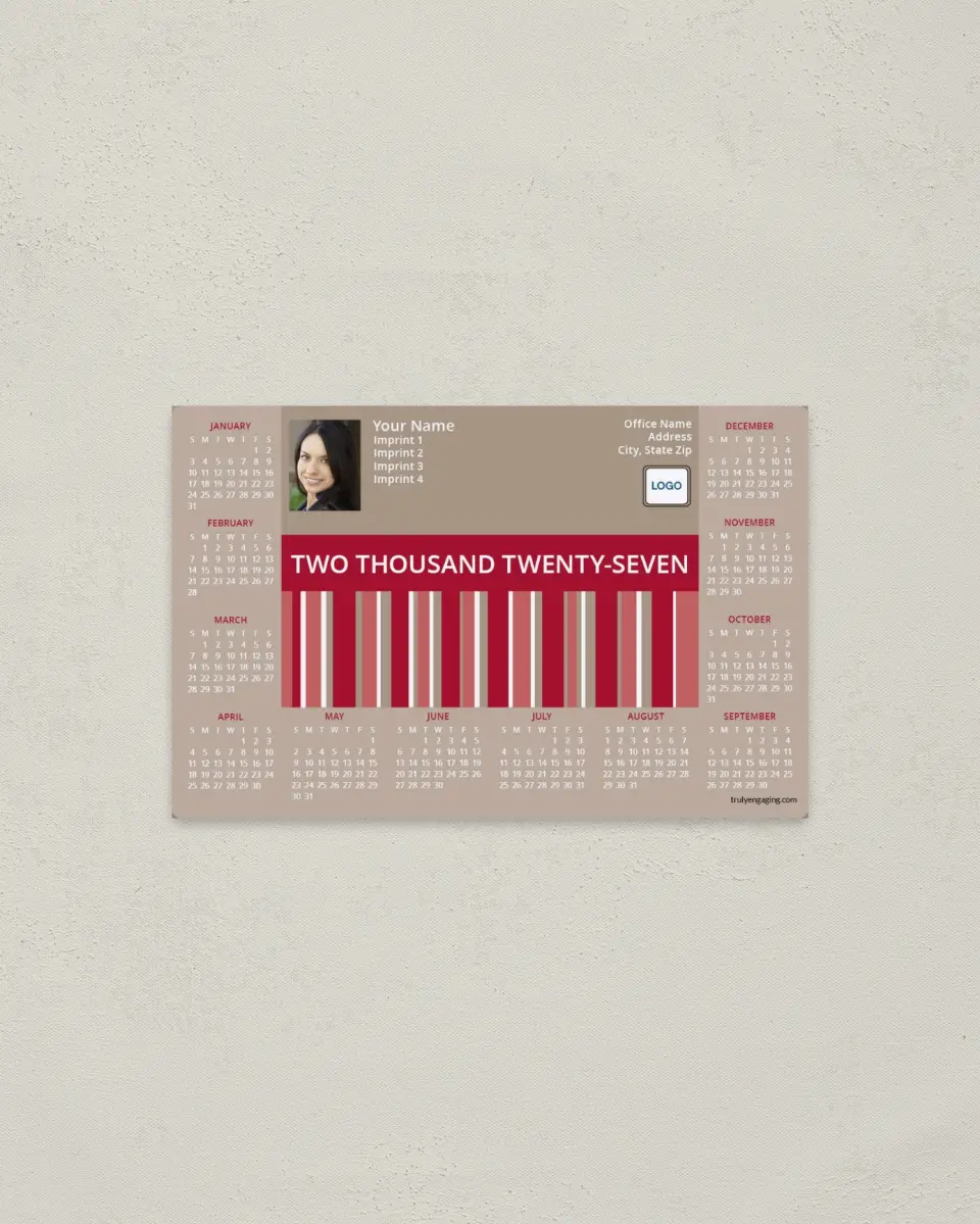 This is a 3.7" x 5.7" Full Magnet Calendar called Sleek Stripes printed in full color with a Standard Gloss finish