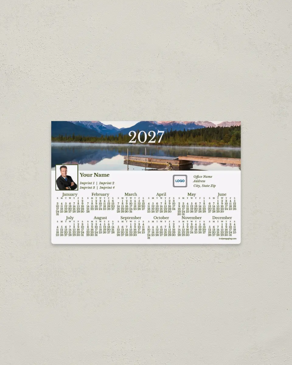 This is a 3.7" x 5.7" Full Magnet Calendar called Misty Reflections printed in full color with a Standard Gloss finish