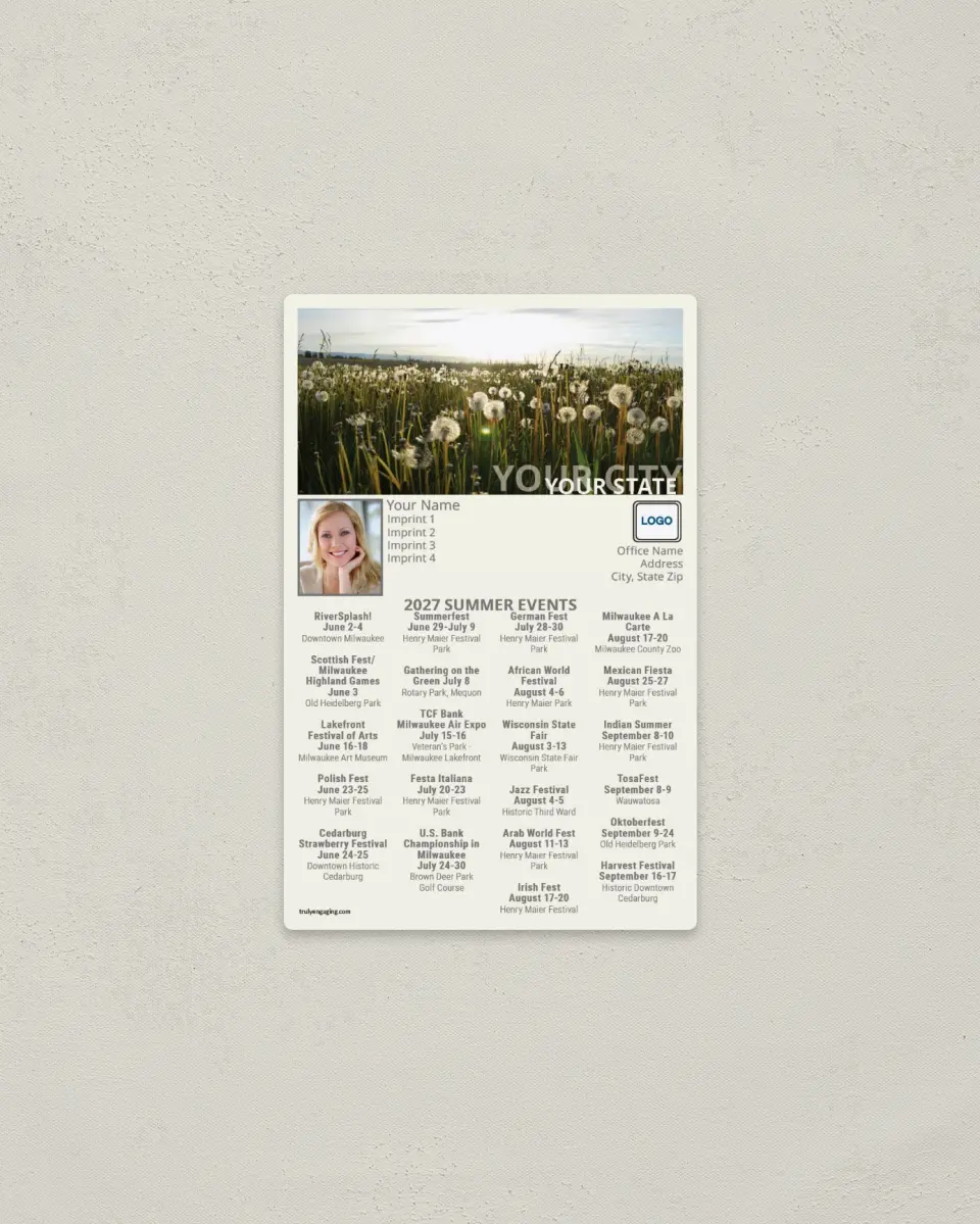 This is a 3.7" x 5.7" Event Schedule called Summer Highlights printed in full color with a Standard Gloss finish