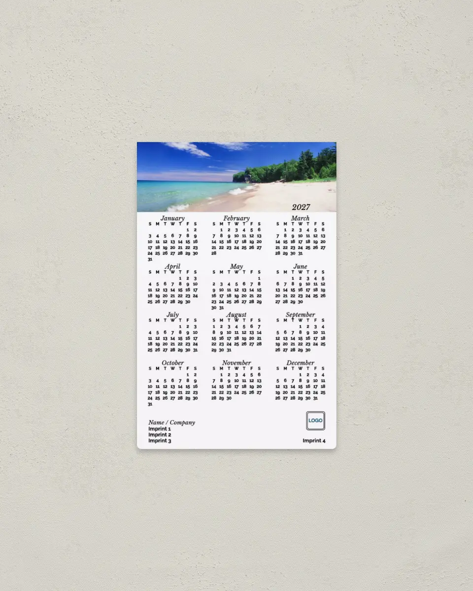 This is a 3.7" x 5.7" Full Magnet Calendar called Ocean Delight printed in full color with a Standard Gloss finish