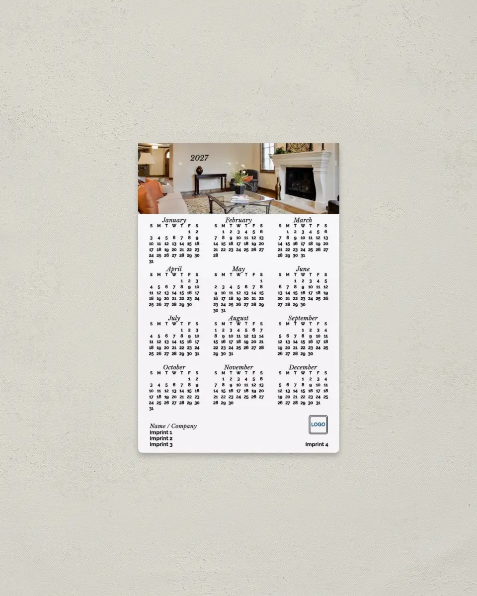 This is a 3.7" x 5.7" Full Magnet Calendar called Serene Home printed in full color with a Standard Gloss finish