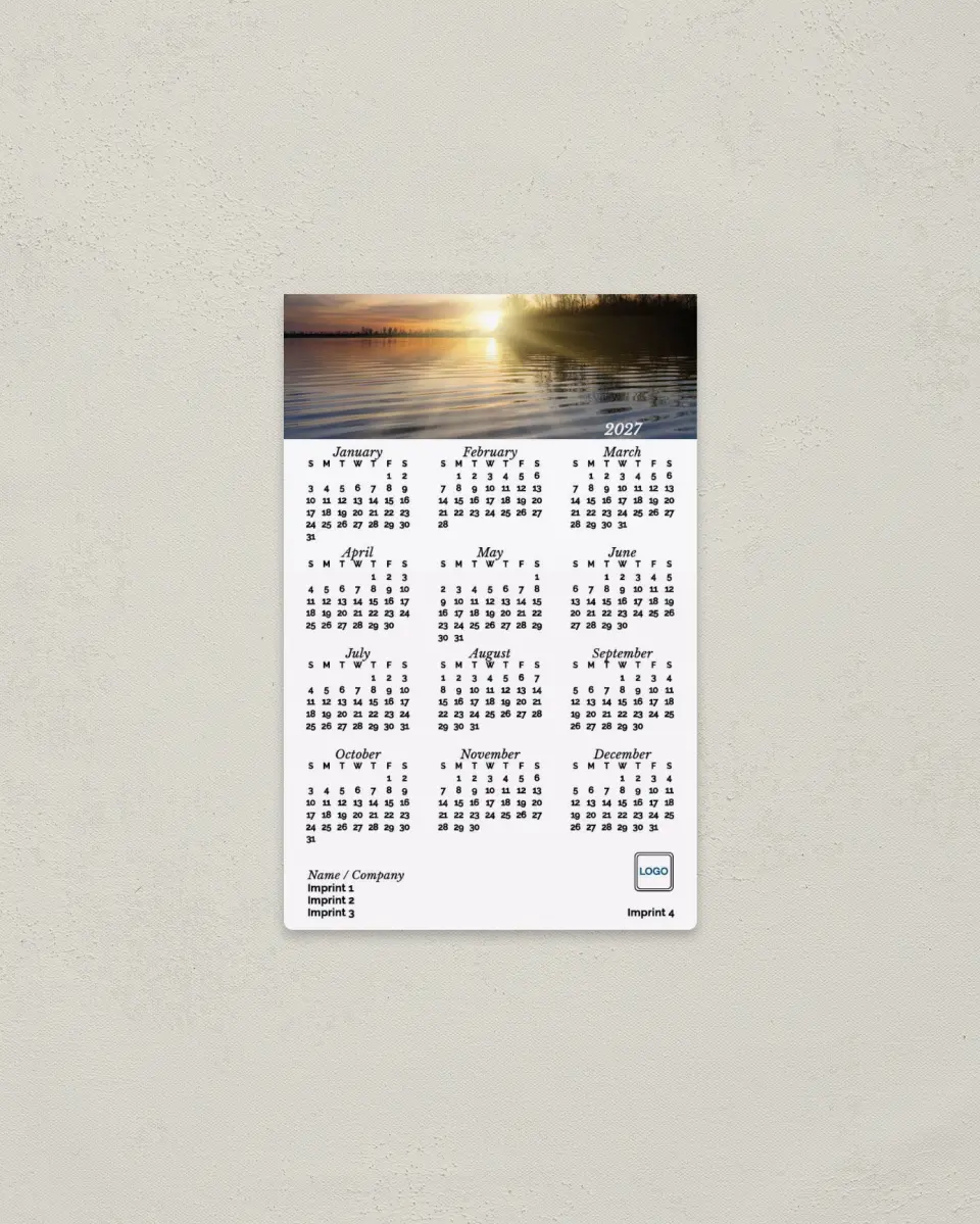 This is a 3.7" x 5.7" Full Magnet Calendar called Lakeside Wonder printed in full color with a Standard Gloss finish