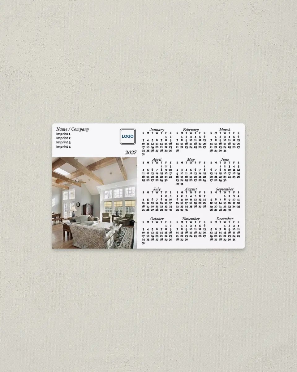 This is a 3.7" x 5.7" Full Magnet Calendar called Grand Room printed in full color with a Standard Gloss finish