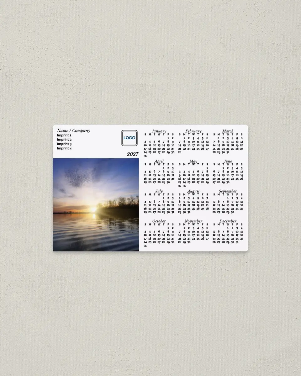 This is a 3.7" x 5.7" Full Magnet Calendar called Sunset Glory printed in full color with a Standard Gloss finish