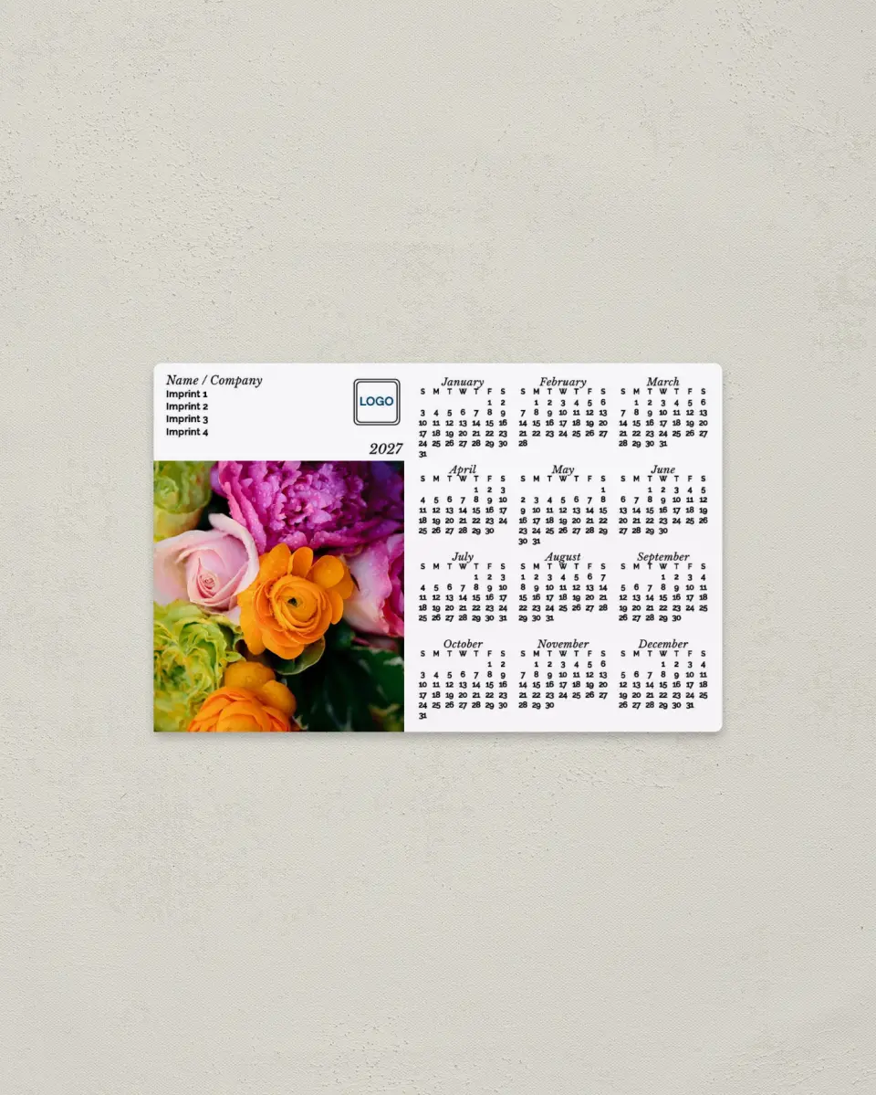 This is a 3.7" x 5.7" Full Magnet Calendar called Floral Bouquet printed in full color with a Standard Gloss finish