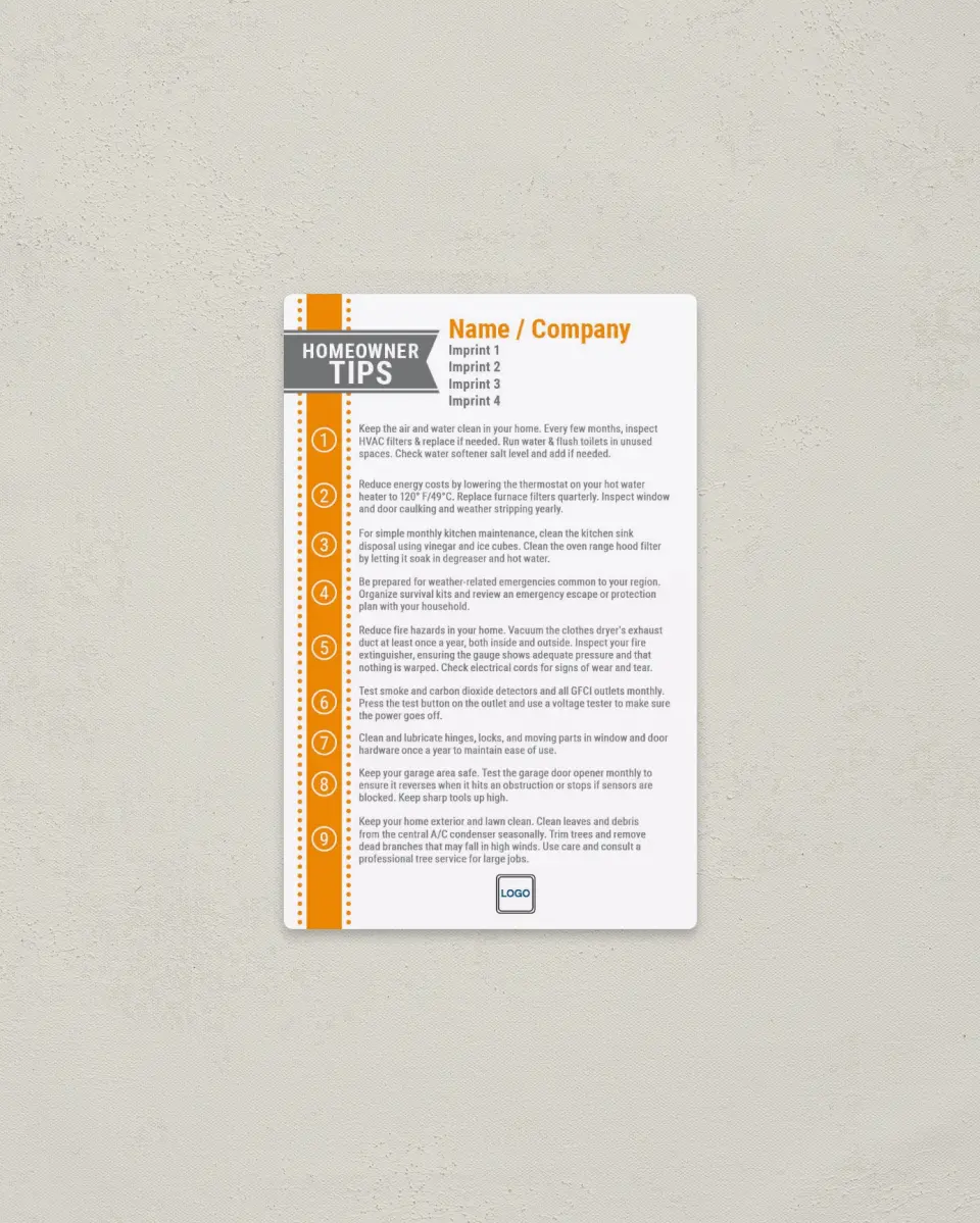 This is a  3.7" x 5.7" Magnet called Home Tip List printed in full color with a Standard Gloss finish