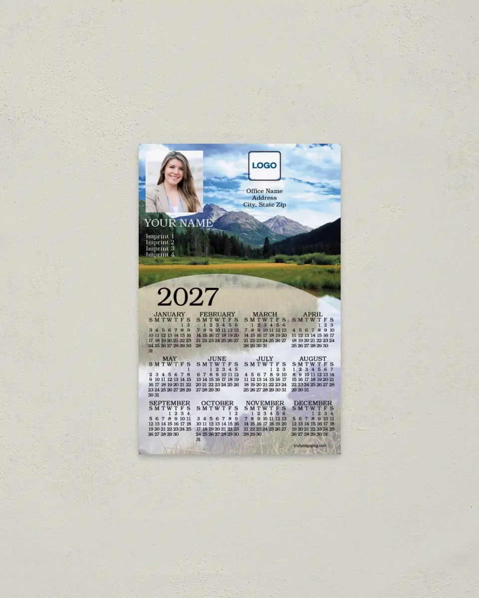 This is a 3.7" x 5.7" Full Magnet Calendar called Pristine Valley printed in full color with a Standard Gloss finish