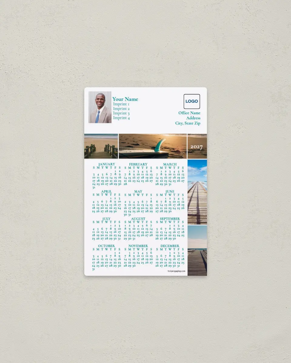 This is a 3.7" x 5.7" Full Magnet Calendar called Scenic Seaside printed in full color with a Standard Gloss finish