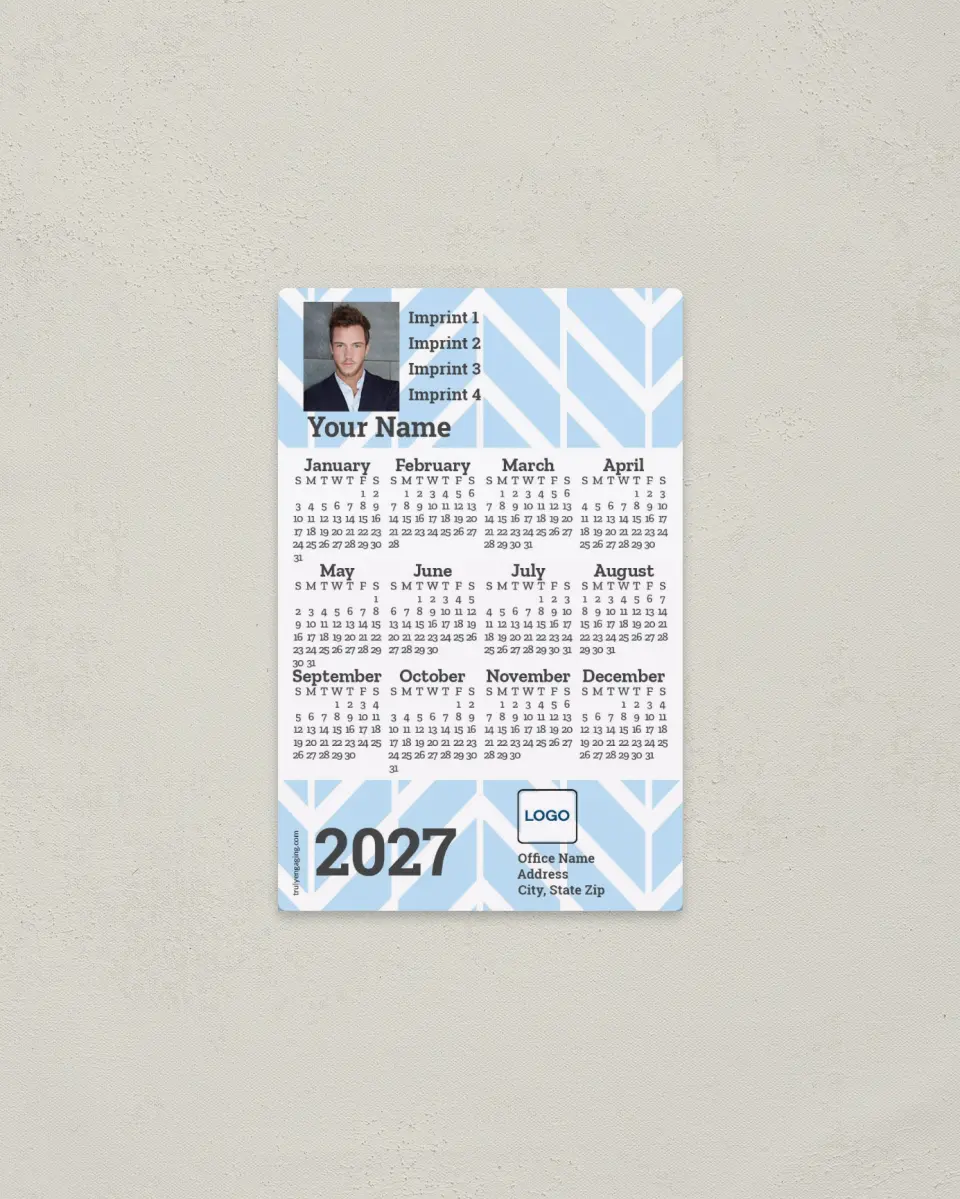 This is a 3.7" x 5.7" Full Magnet Calendar called Chevron Strong printed in full color with a Standard Gloss finish
