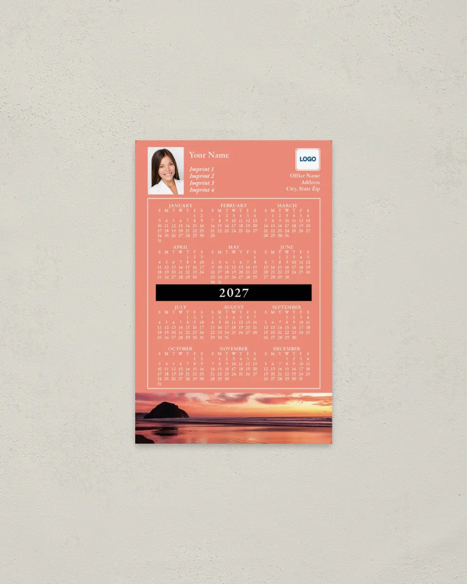 This is a 3.7" x 5.7" Full Magnet Calendar called Seascape Dawn printed in full color with a Standard Gloss finish