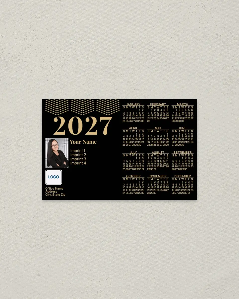This is a 3.7" x 5.7" Full Magnet Calendar called Sharp Chevron printed in full color with a Standard Gloss finish