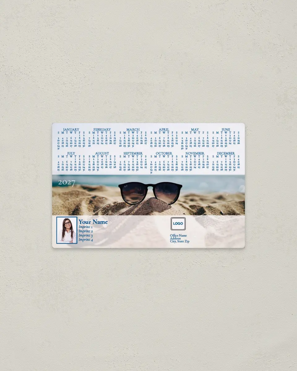 This is a 3.7" x 5.7" Full Magnet Calendar called Sandy Shores printed in full color with a Standard Gloss finish