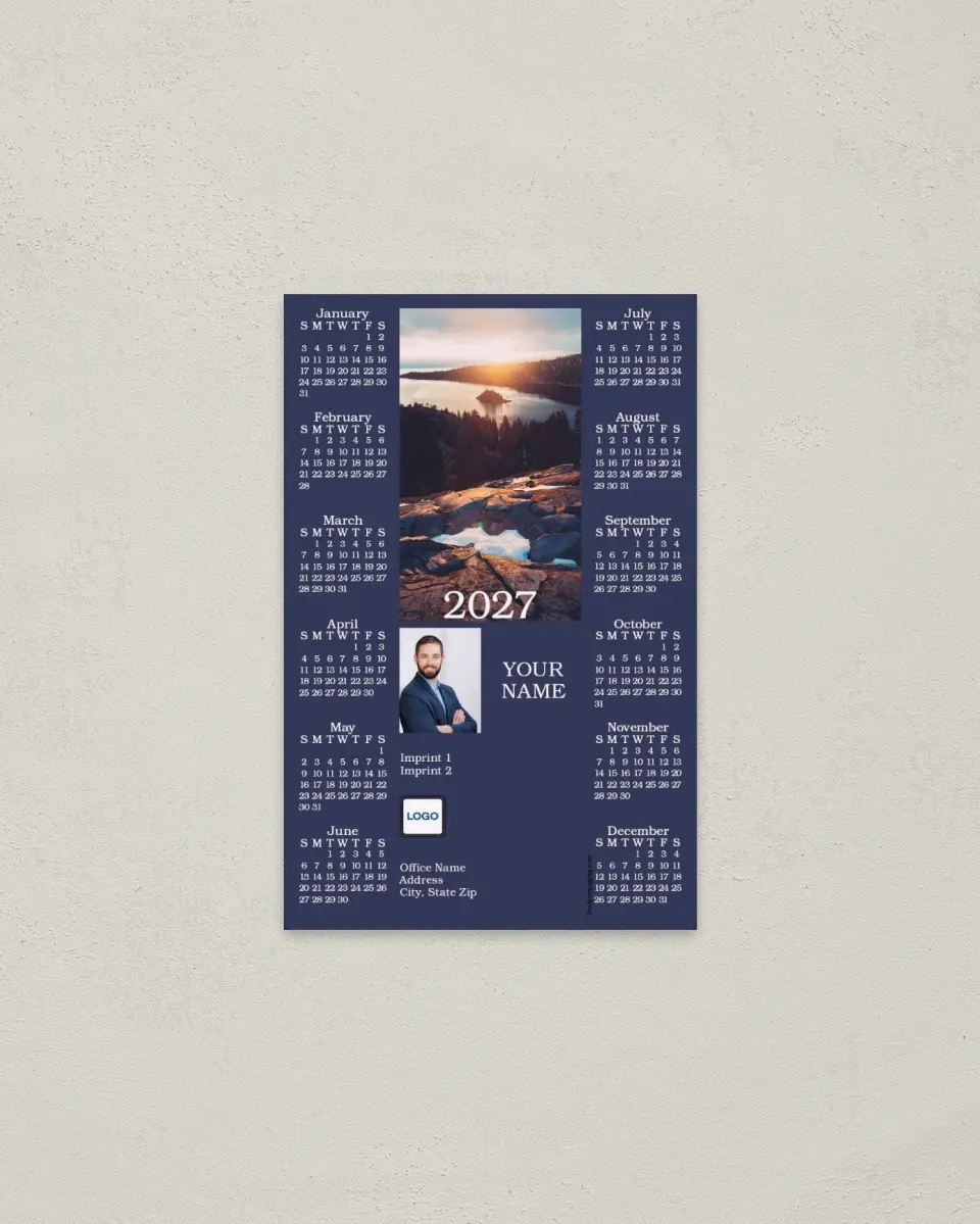 This is a 3.7" x 5.7" Full Magnet Calendar called Mountain Retreat printed in full color with a Standard Gloss finish