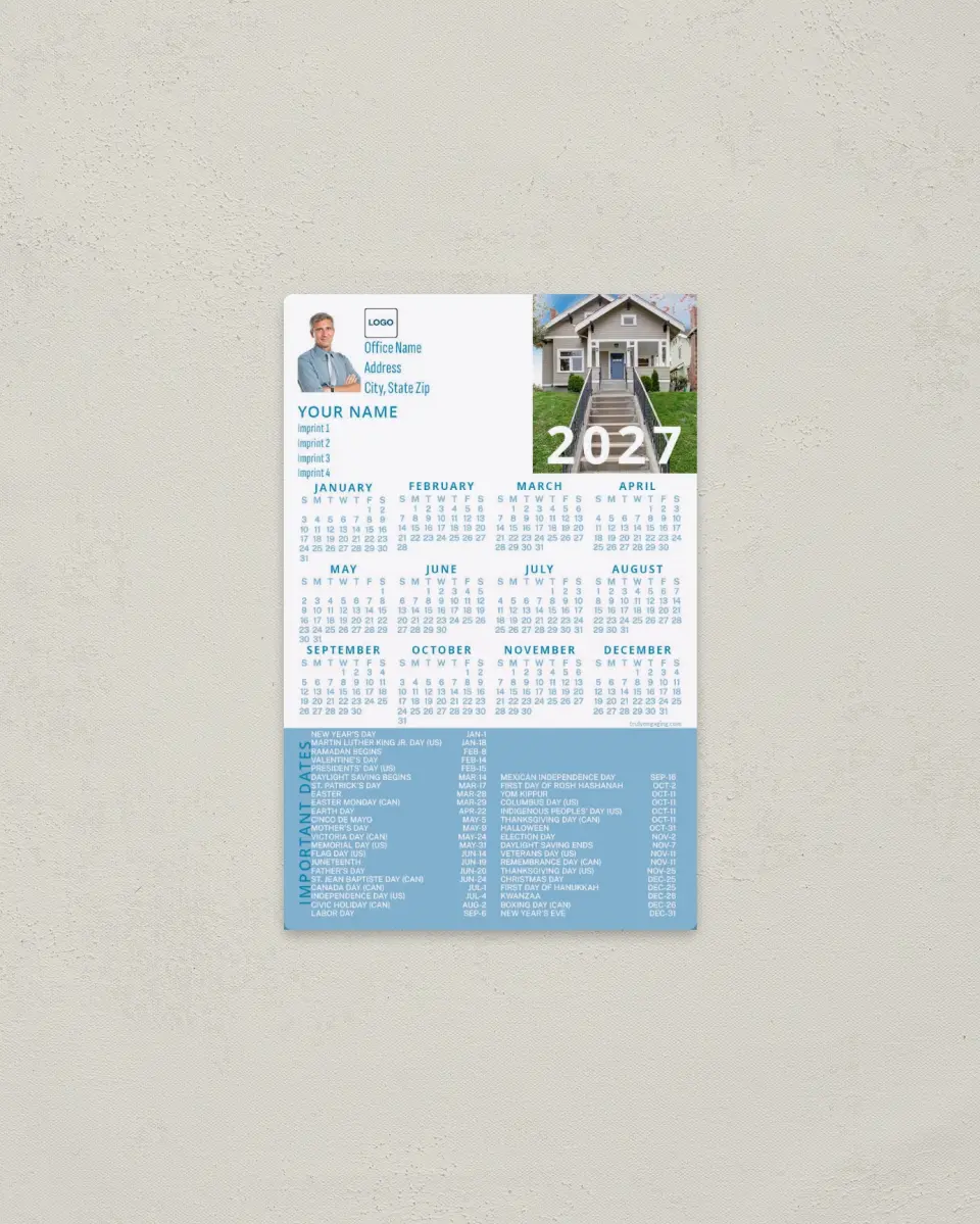 This is a 3.7" x 5.7" Full Magnet Calendar called Front Steps printed in full color with a Standard Gloss finish