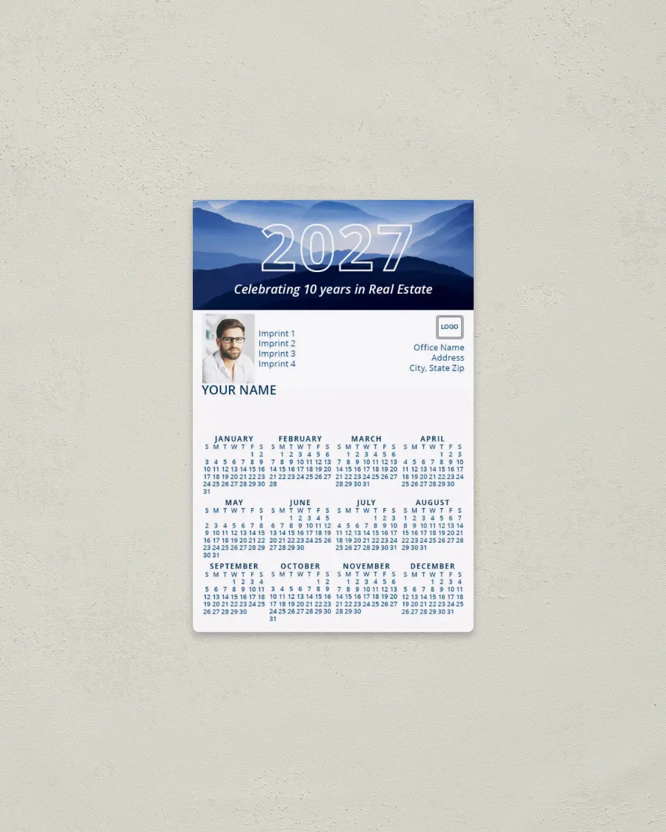 This is a 3.7" x 5.7" Full Magnet Calendar called Mountain Haze printed in full color with a Standard Gloss finish