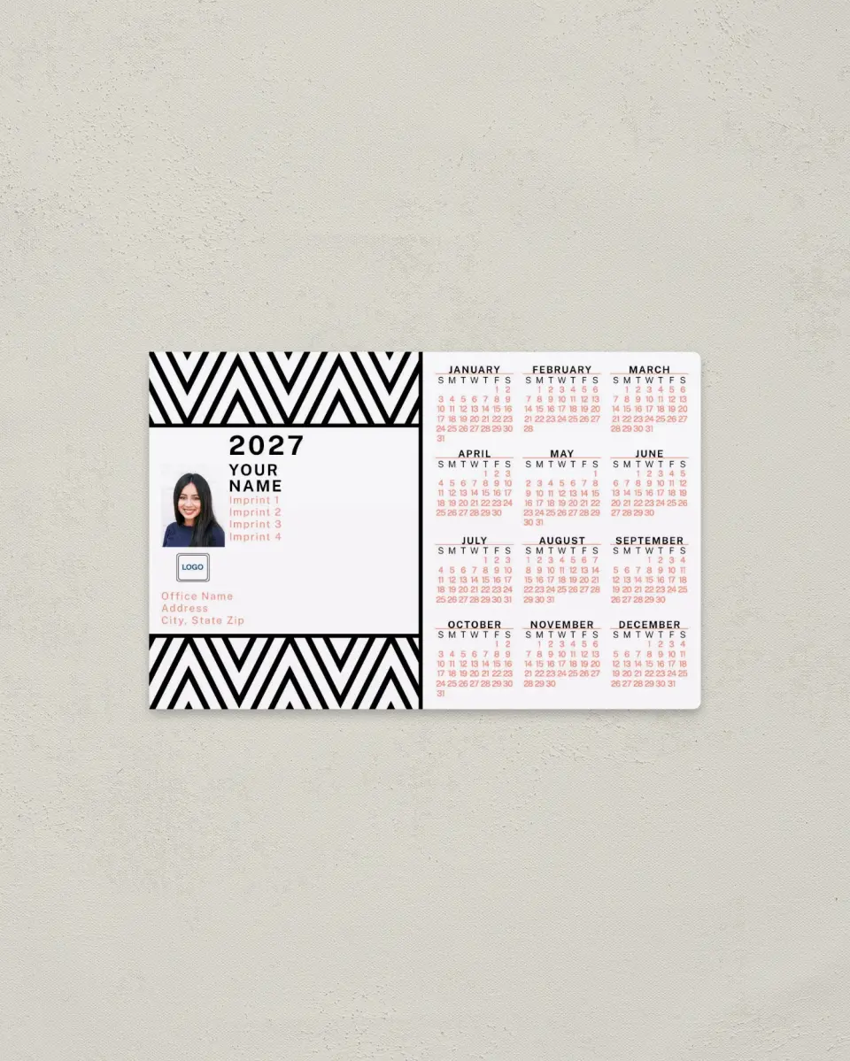 This is a 3.7" x 5.7" Full Magnet Calendar called Bold Zig Zag printed in full color with Rose Gold foil and a Standard Gloss finish