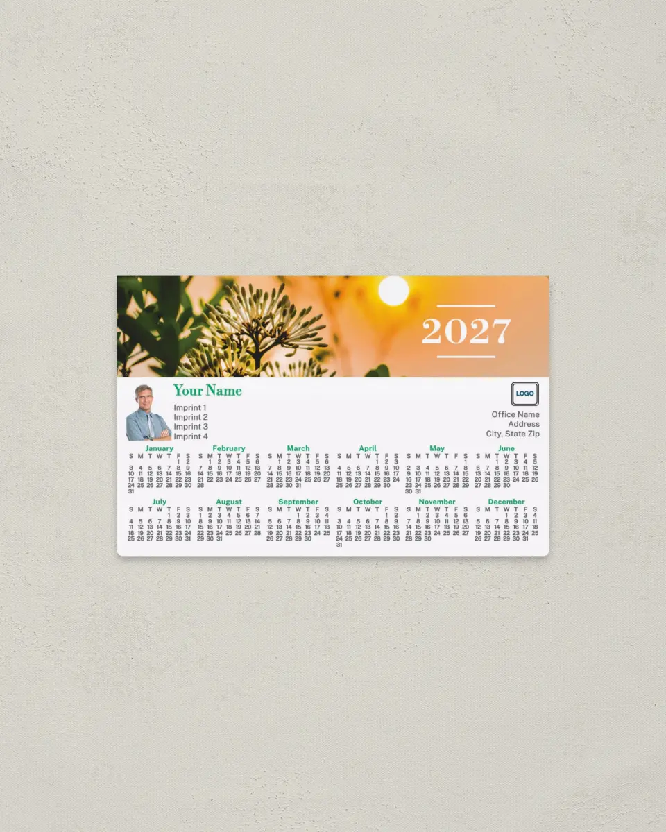 This is a 3.7" x 5.7" Full Magnet Calendar called Day Brightener printed in full color with a Standard Gloss finish