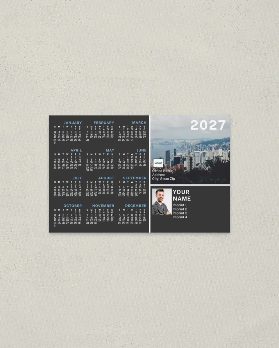 This is a 3.7" x 5.7" Full Magnet Calendar called City Outlook printed in full color with a Standard Gloss finish