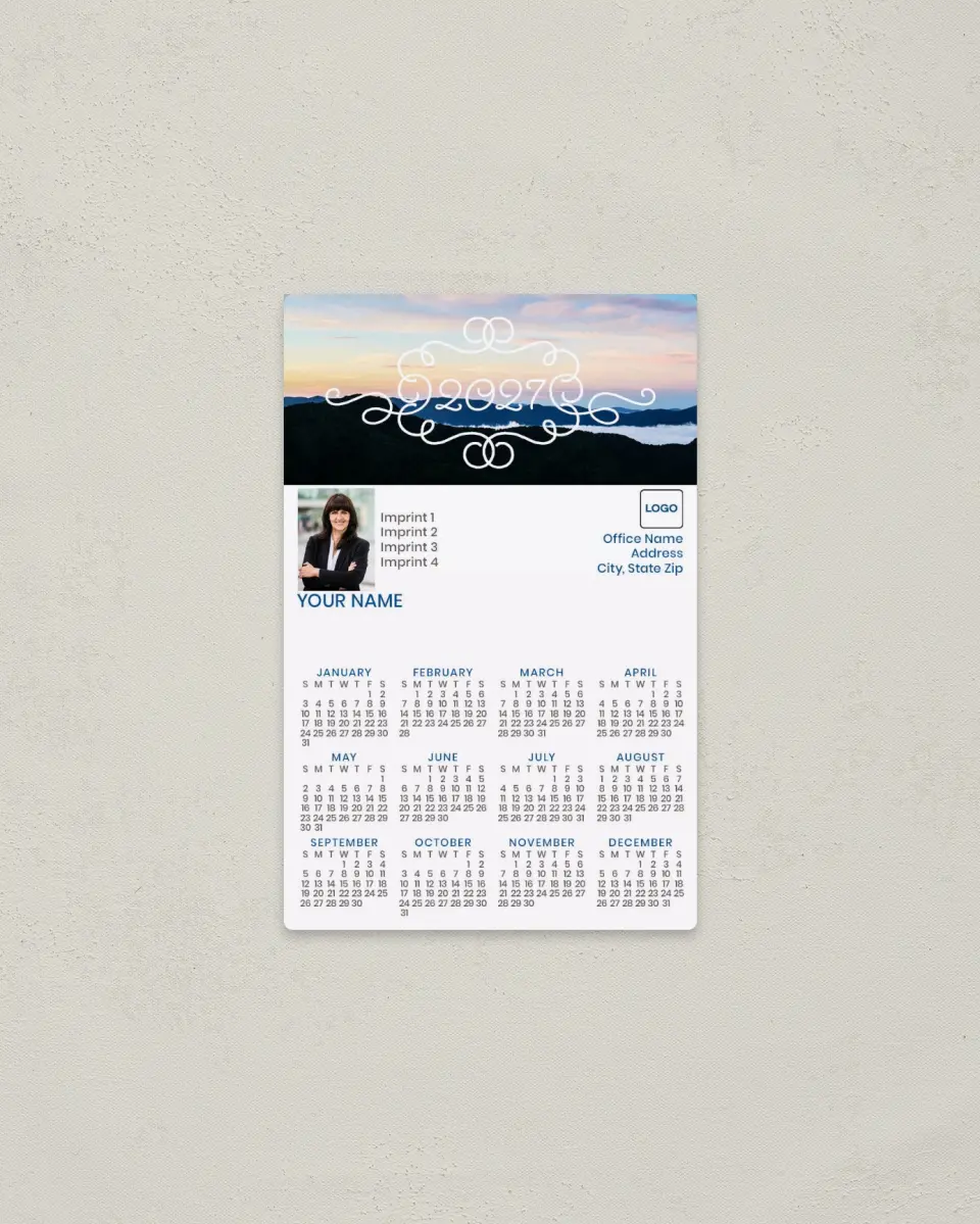 This is a 3.7" x 5.7" Full Magnet Calendar called Yearly Reflection printed in full color with a Standard Gloss finish