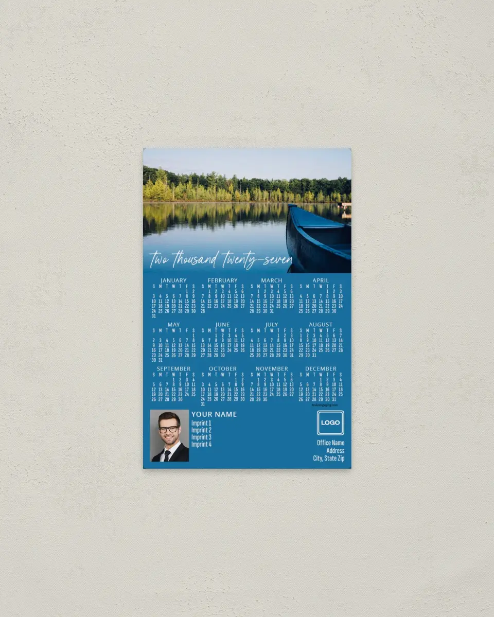 This is a 3.7" x 5.7" Full Magnet Calendar called Lakeside Dream printed in full color with a Standard Gloss finish