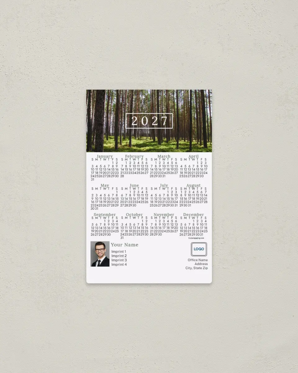 This is a 3.7" x 5.7" Full Magnet Calendar called Lush Forest printed in full color with a Standard Gloss finish