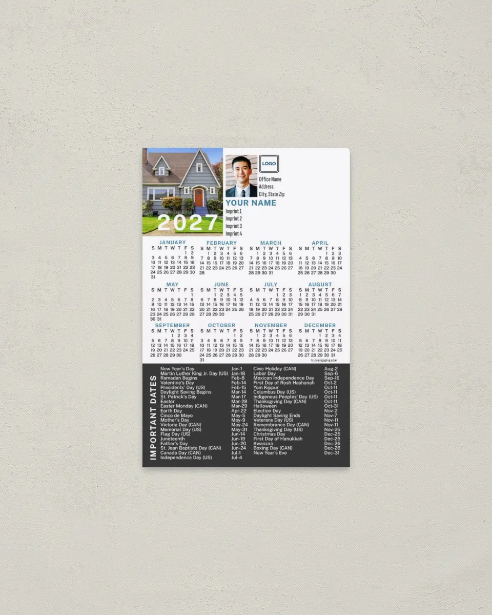 This is a 3.7" x 5.7" Full Magnet Calendar called Classic Curbside printed in full color with a Standard Gloss finish
