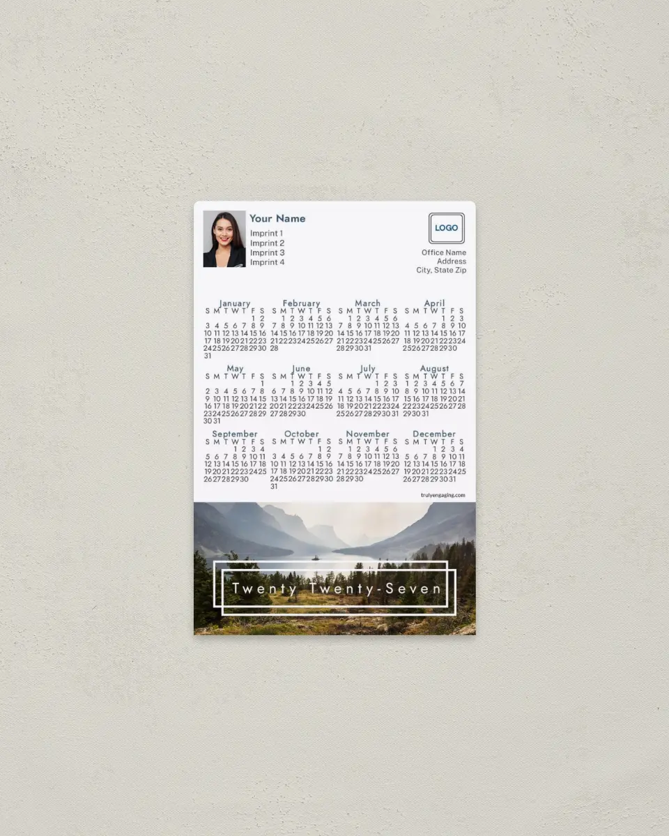 This is a 3.7" x 5.7" Full Magnet Calendar called Scenic Retreat printed in full color with a Standard Gloss finish