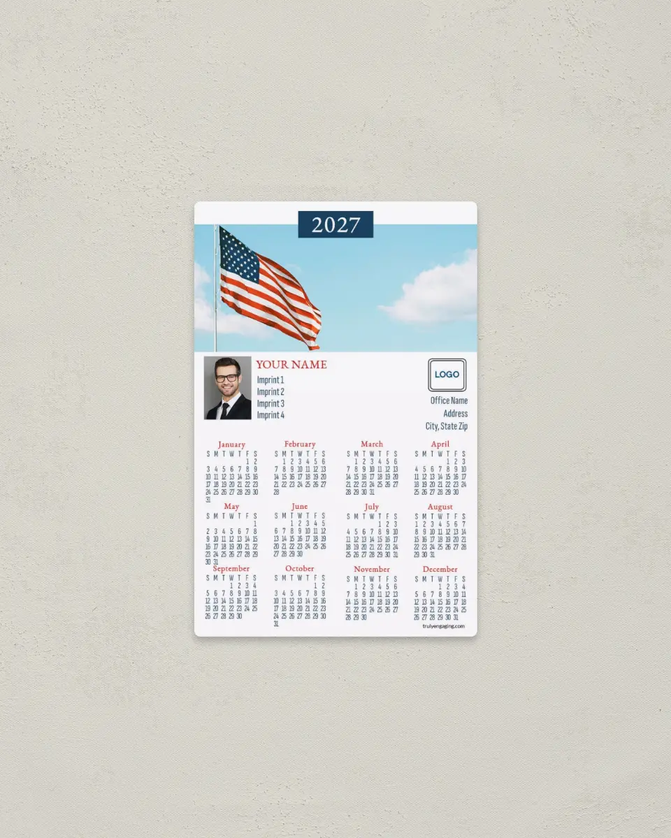 This is a 3.7" x 5.7" Full Magnet Calendar called Blue Skies printed in full color with a Standard Gloss finish