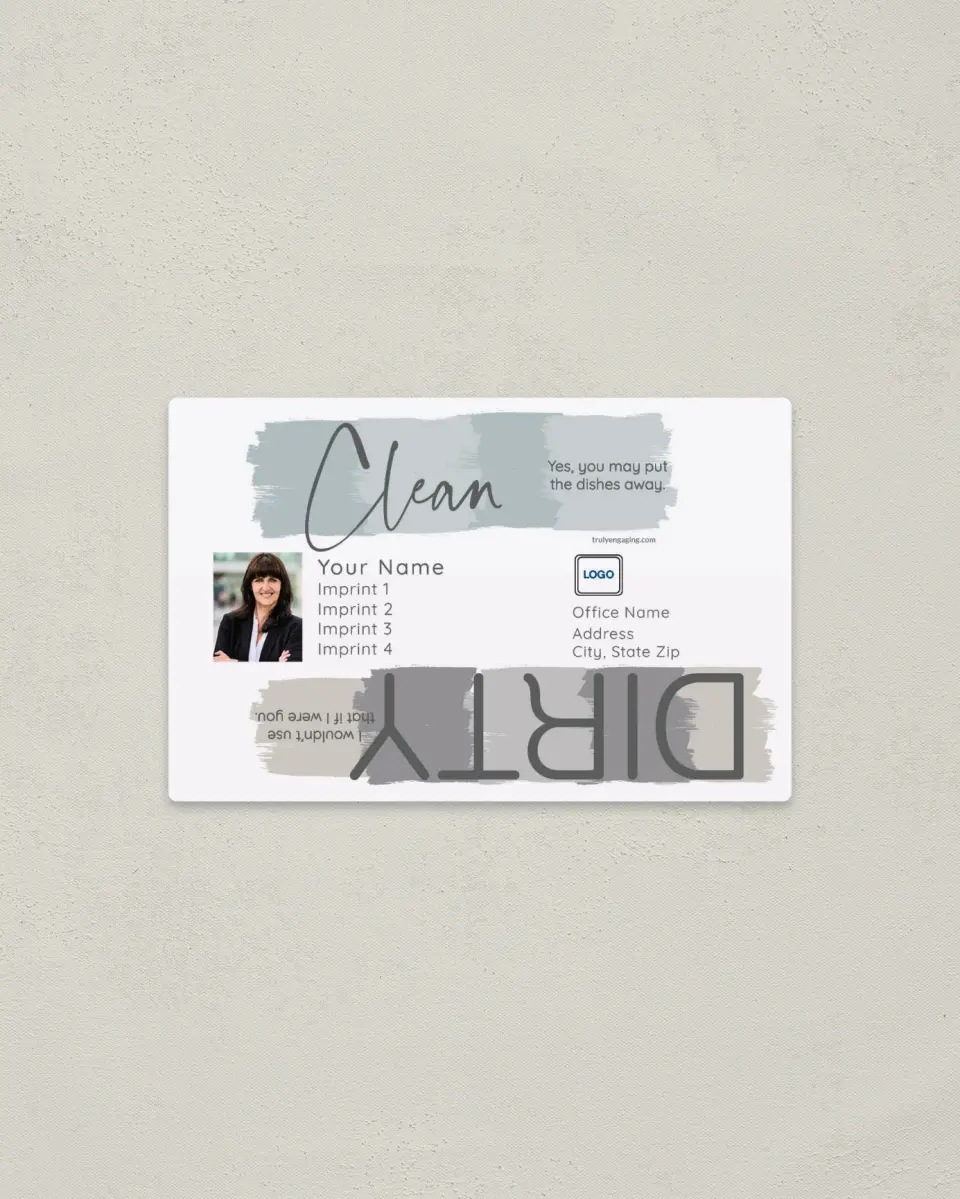 This is a  3.7" x 5.7" Magnet called Brushed Clean or Dirty printed in full color with a Standard Gloss finish