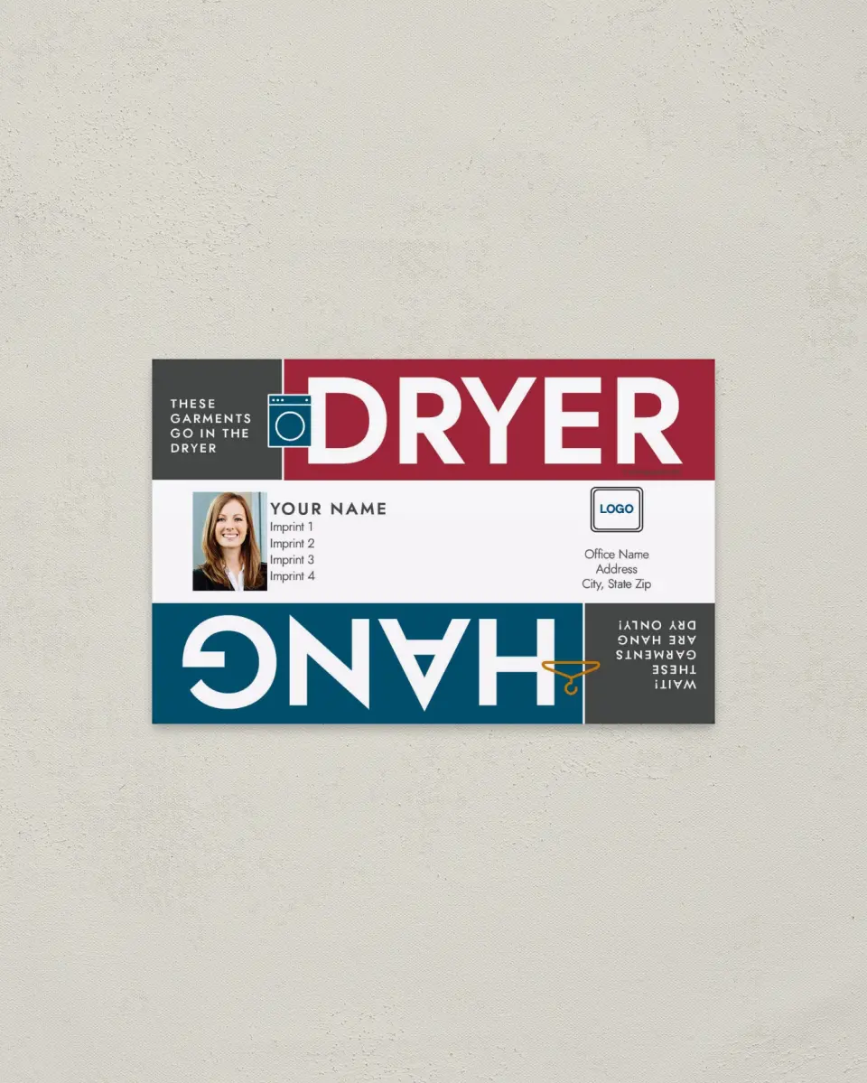 This is a  3.7" x 5.7" Magnet called Dryer or Hang dry printed in full color with a Standard Gloss finish