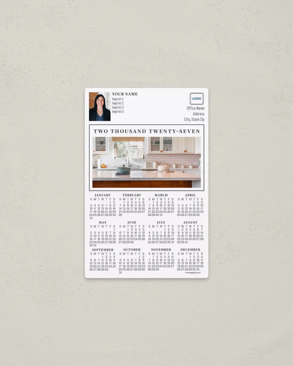 This is a 3.7" x 5.7" Full Magnet Calendar called Open Plan printed in full color with a Standard Gloss finish