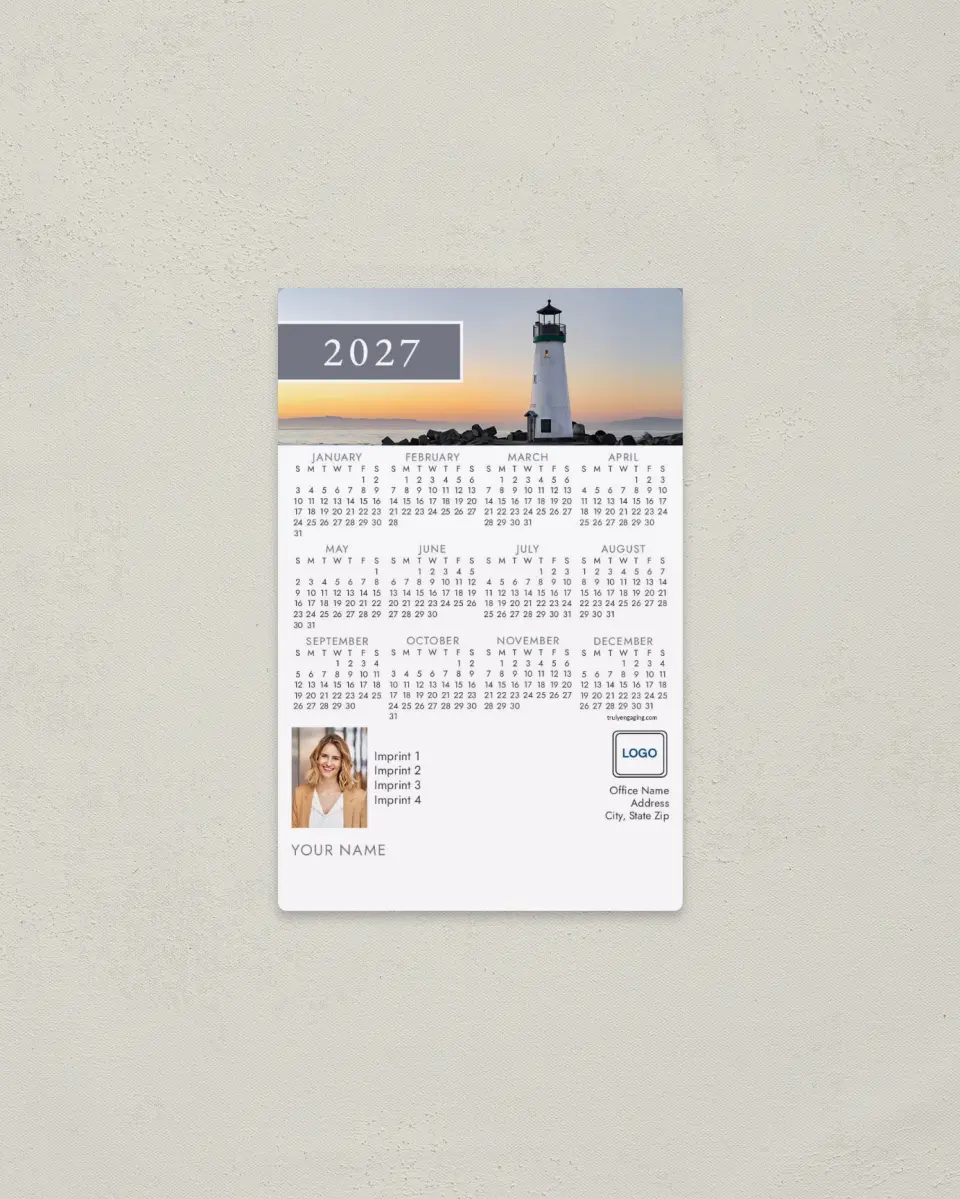 This is a 3.7" x 5.7" Full Magnet Calendar called Gentle Lighthouse printed in full color with a Standard Gloss finish