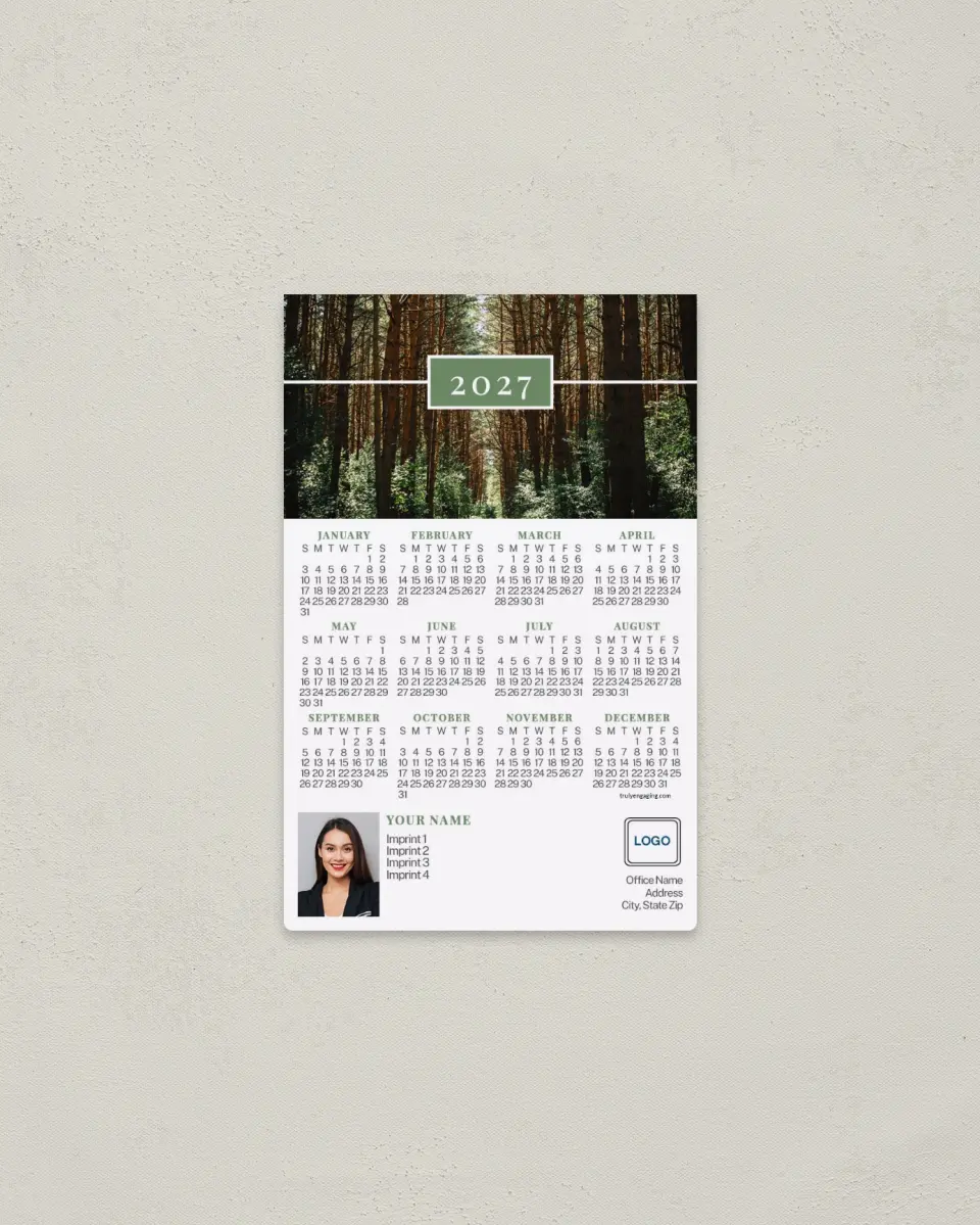 This is a 3.7" x 5.7" Full Magnet Calendar called Pine Forest printed in full color with a Standard Gloss finish
