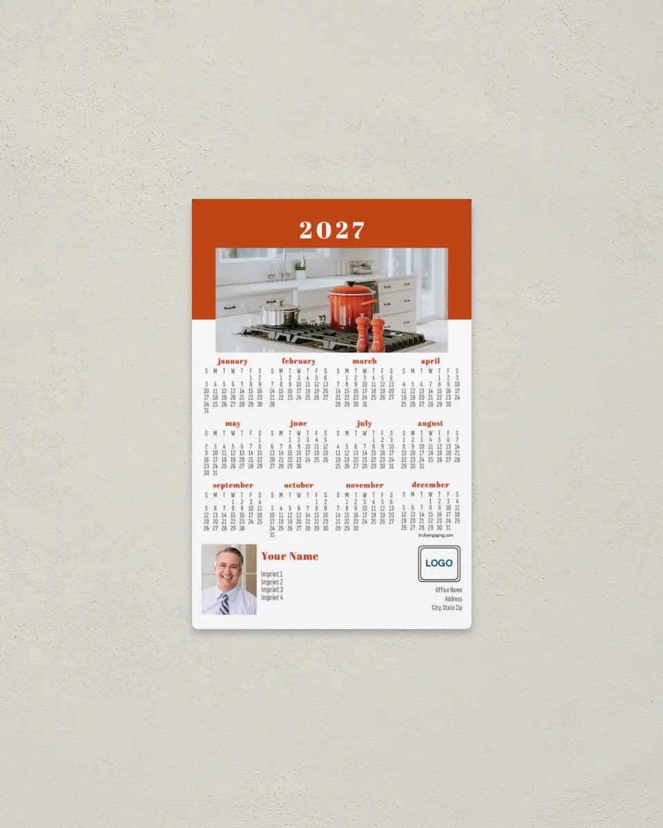 This is a 3.7" x 5.7" Full Magnet Calendar called Bold Kitchen printed in full color with a Standard Gloss finish