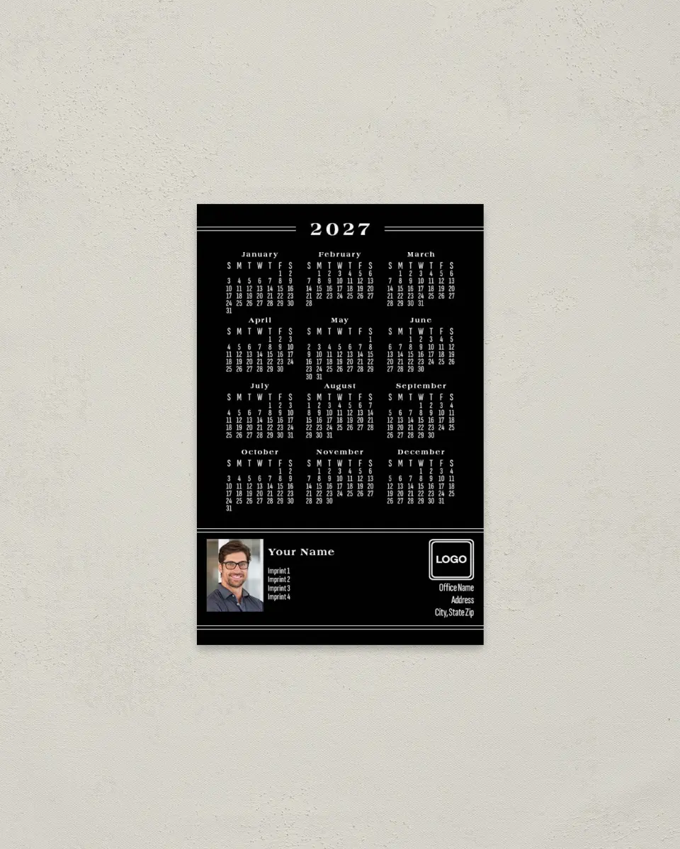 This is a 3.7" x 5.7" Full Magnet Calendar called Pure Record printed in full color with a Standard Gloss finish