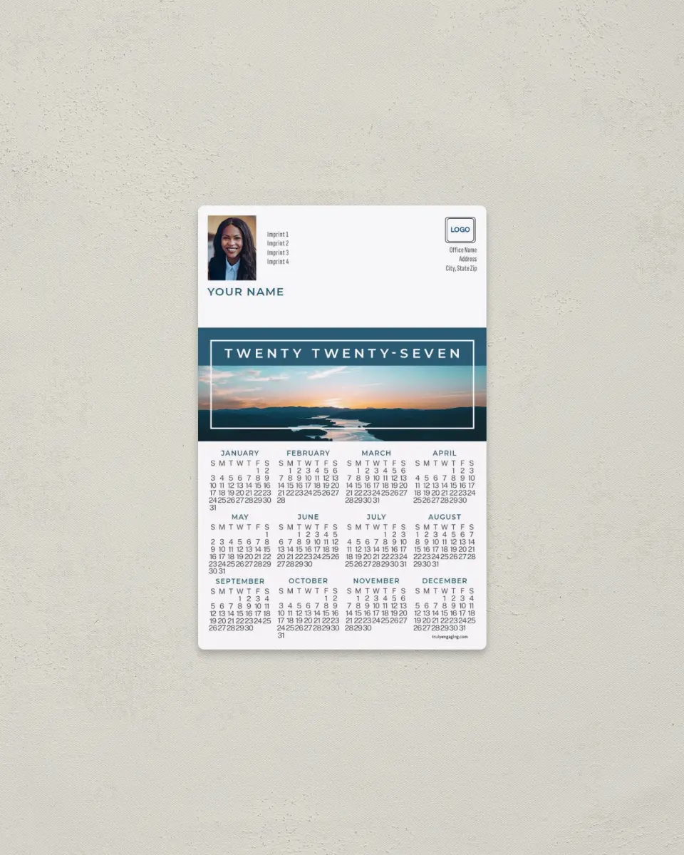 This is a 3.7" x 5.7" Full Magnet Calendar called Bold Year printed in full color with a Standard Gloss finish