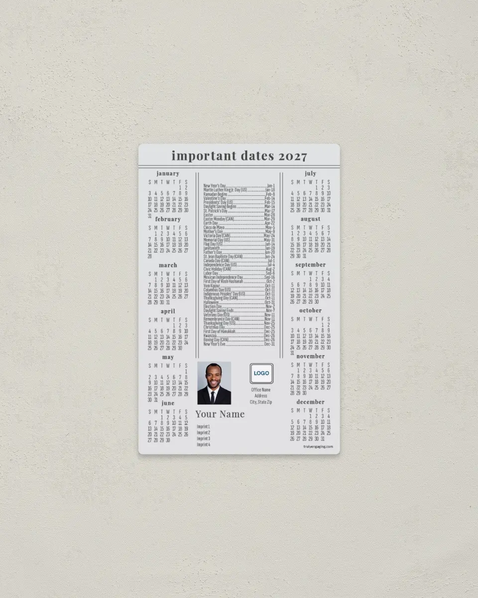 This is a 3.7" x 5.7" Full Magnet Calendar called Date List printed in full color with a Standard Gloss finish
