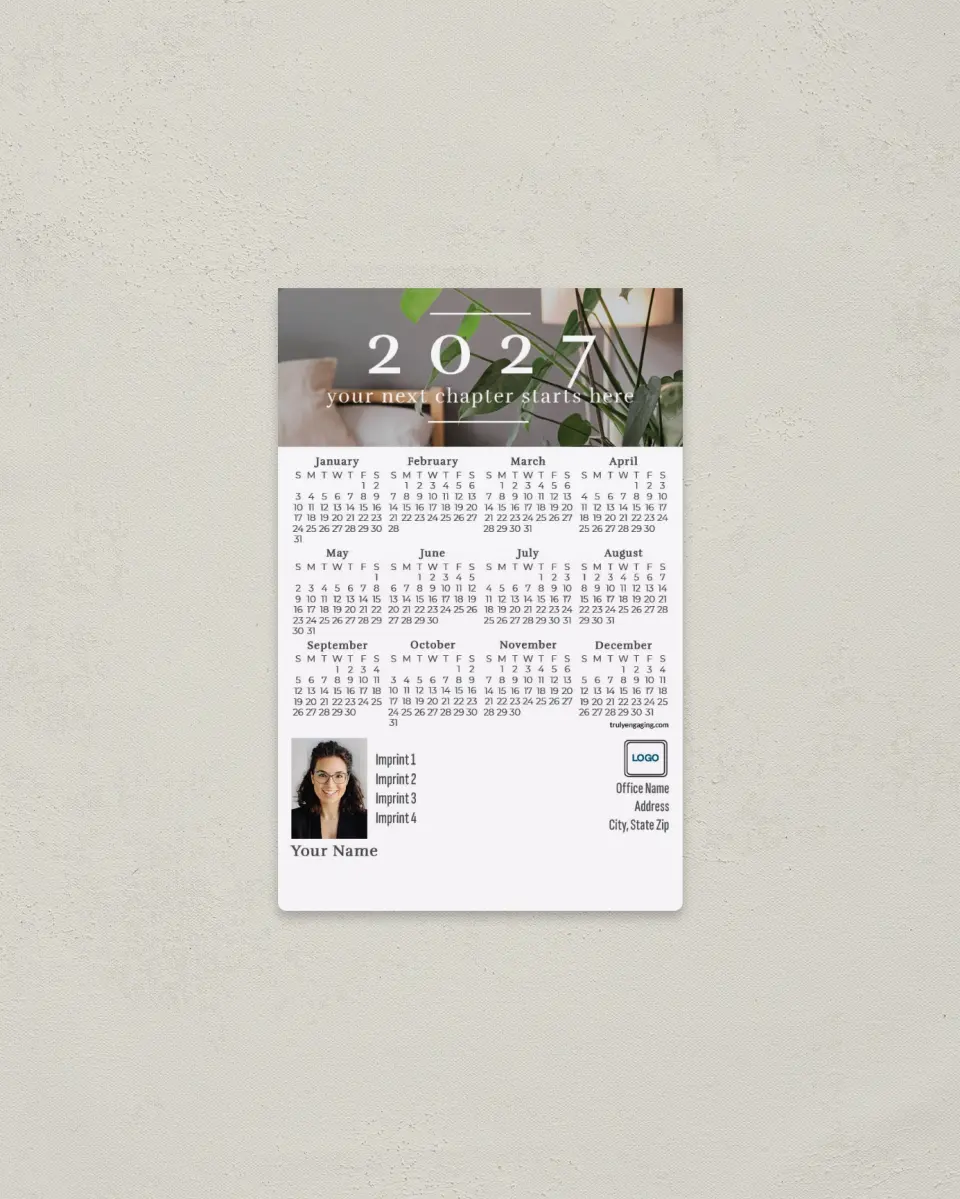 This is a 3.7" x 5.7" Full Magnet Calendar called Fresh Chapter printed in full color with a Standard Gloss finish