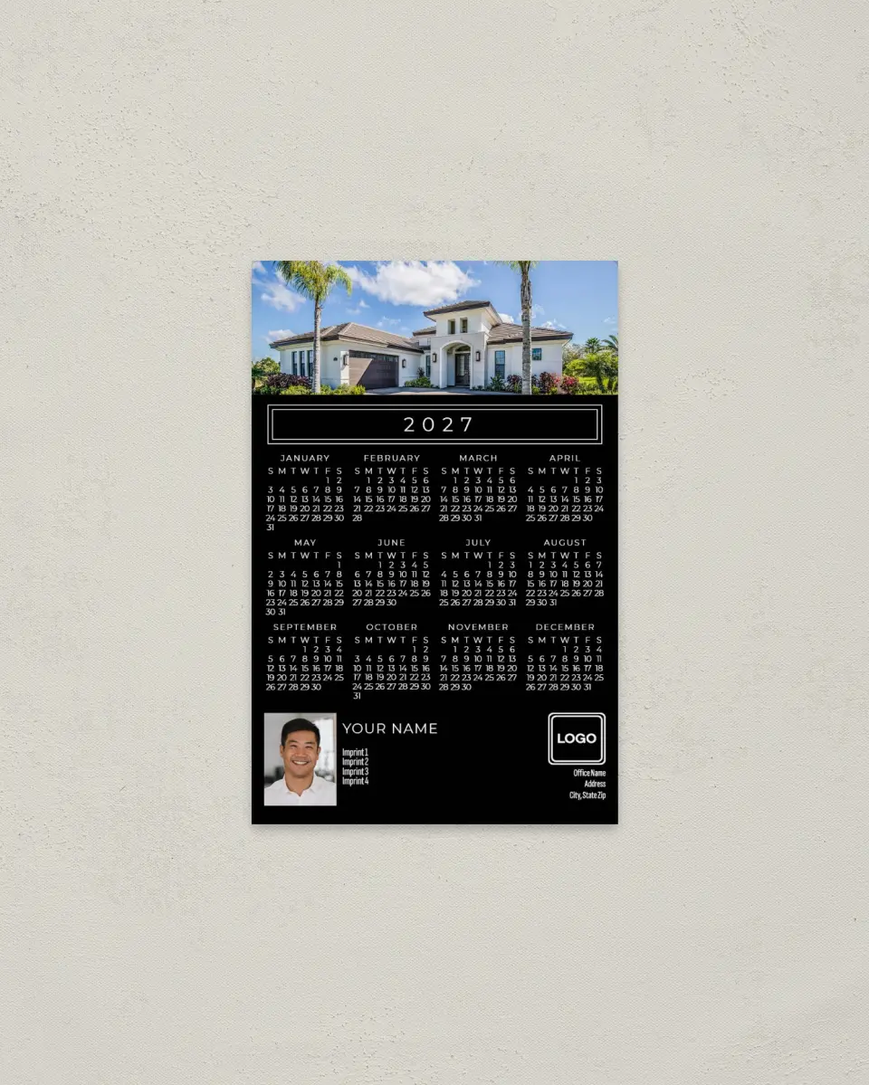 This is a 3.7" x 5.7" Full Magnet Calendar called Photo Listing printed in full color with a Standard Gloss finish