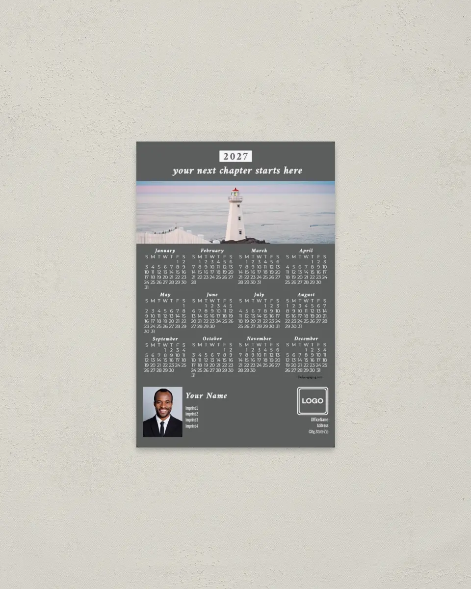This is a 3.7" x 5.7" Full Magnet Calendar called Lighthouse Scene printed in full color with a Standard Gloss finish