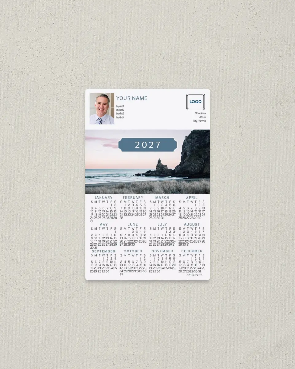 This is a 3.7" x 5.7" Full Magnet Calendar called Beach Scene printed in full color with a Standard Gloss finish
